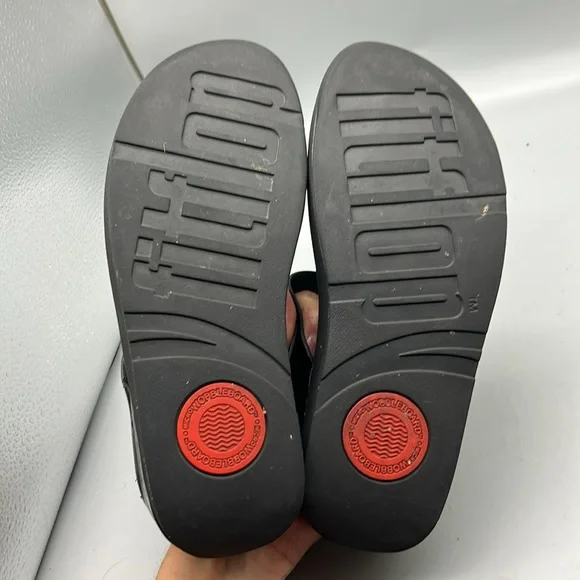 Womens Fit Flop Finos Glitzy Flip Flop Wedge Sandal Black 8 - Picture 6 of 7